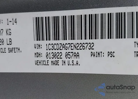 2014 Dodge Avenger Se из США, поврежденный, VIN 1C3CDZAG7EN226732